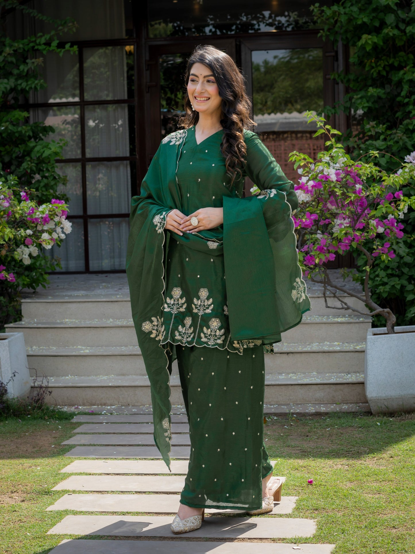 Premium chinnon with Elegant Embroidered Work.