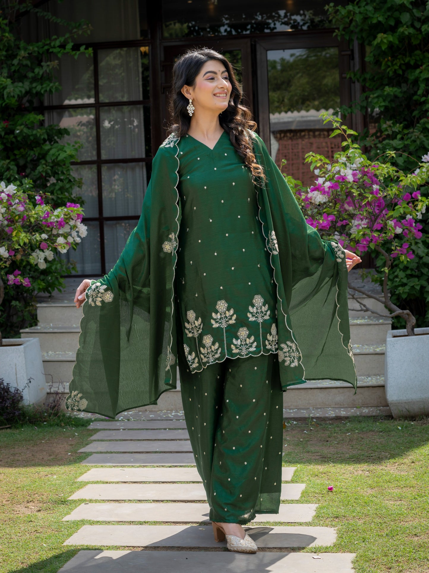 Premium chinnon with Elegant Embroidered Work.