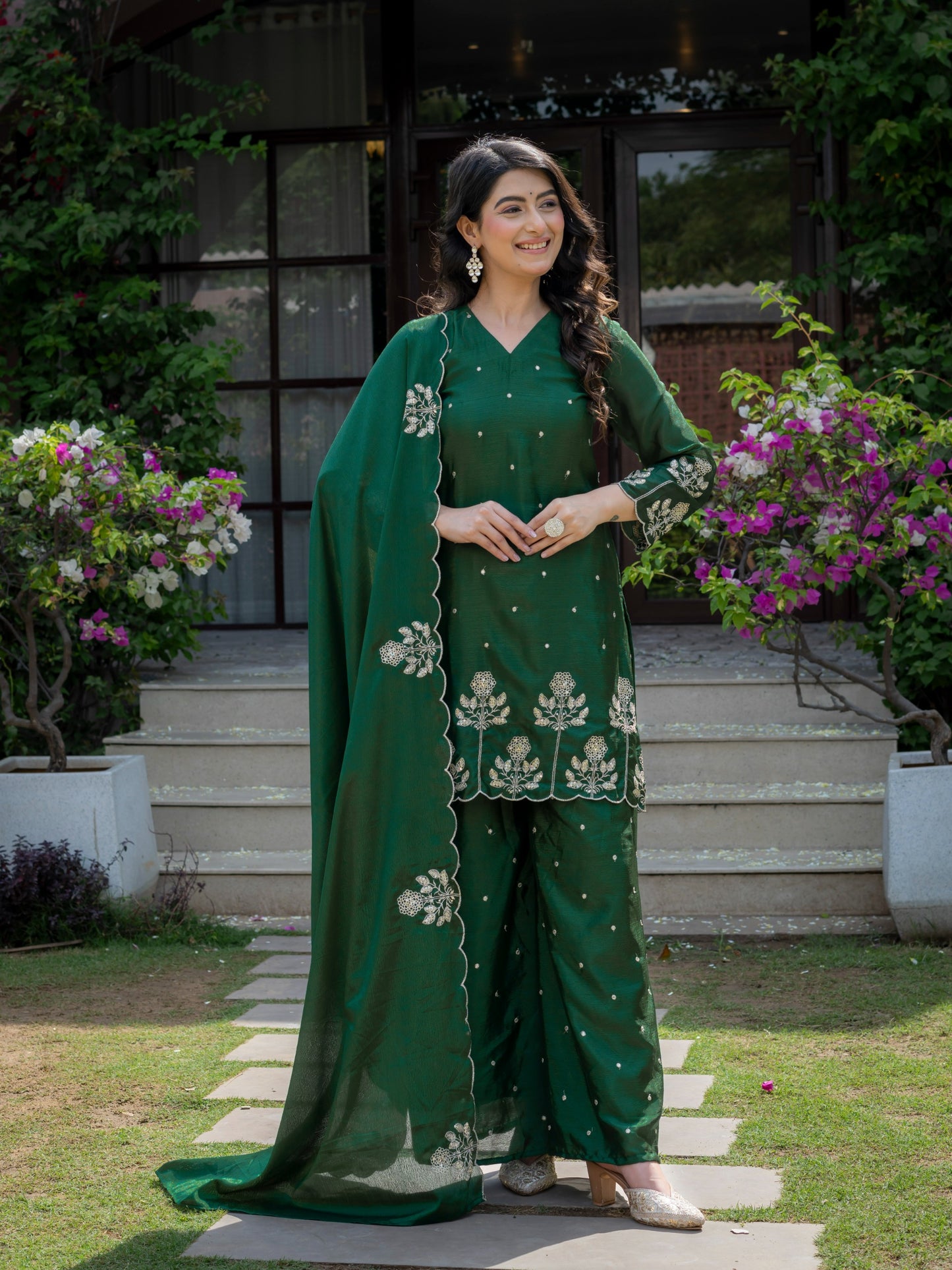 Premium chinnon with Elegant Embroidered Work.