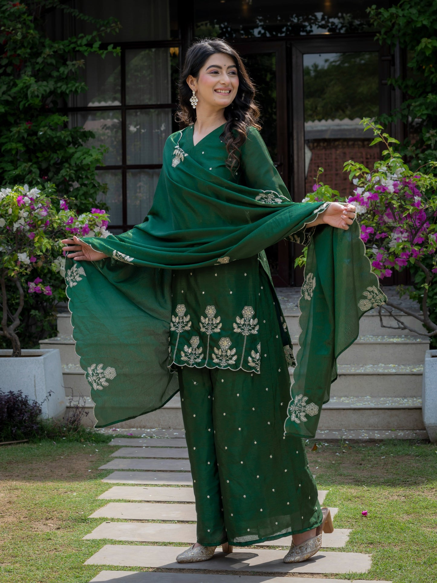 Premium chinnon with Elegant Embroidered Work.