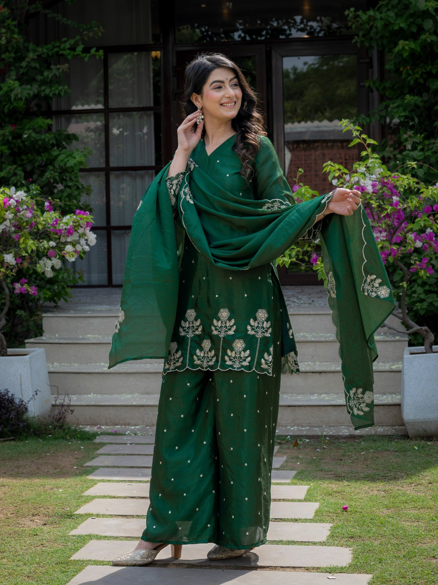 Premium chinnon with Elegant Embroidered Work.