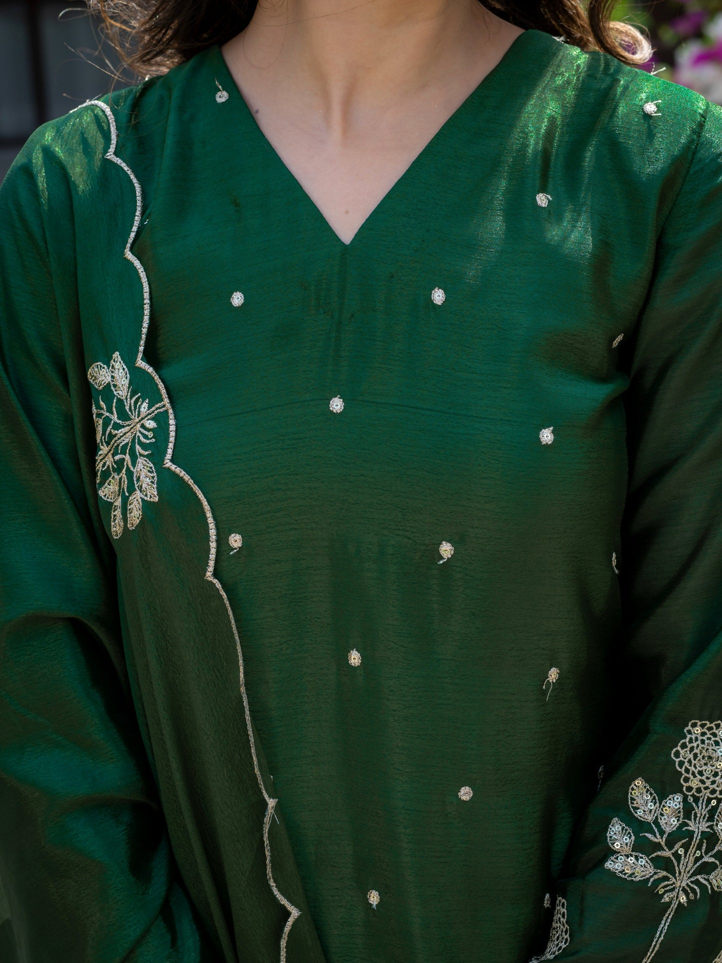 Premium chinnon with Elegant Embroidered Work.