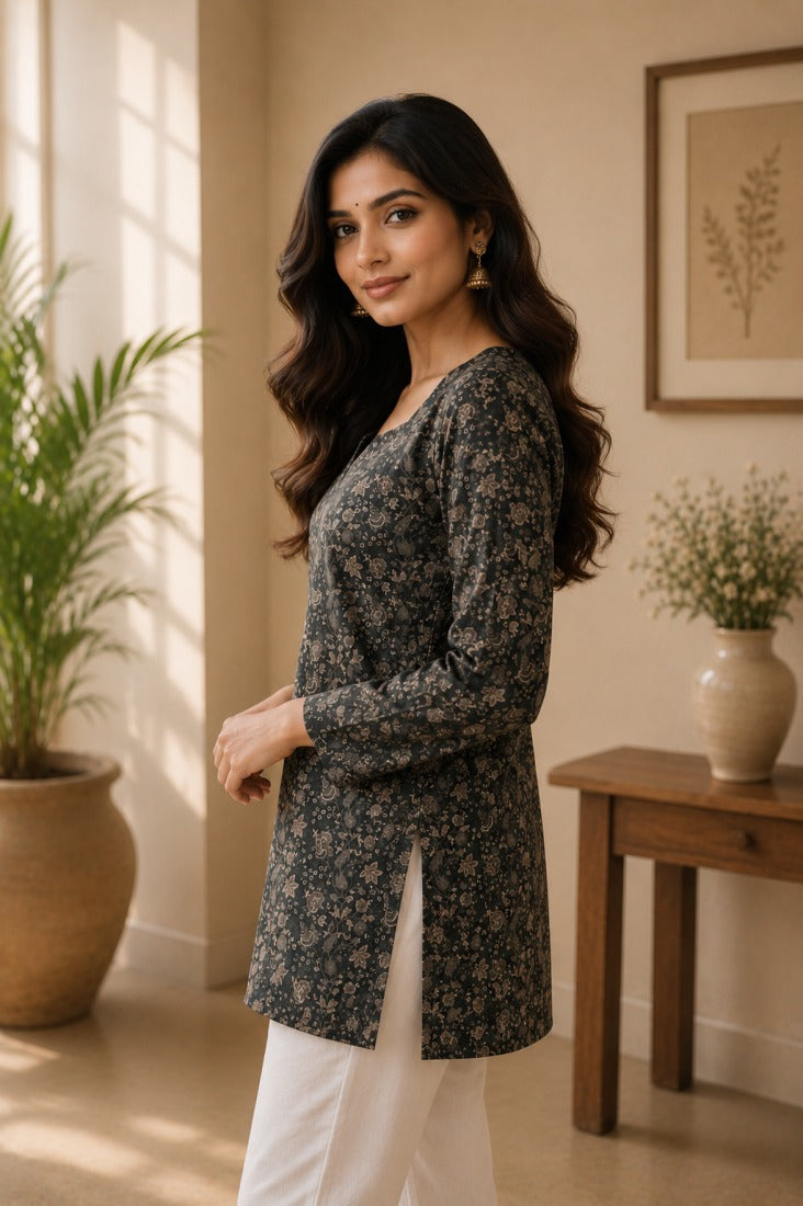 HEAVY RAYON WITH DIGITAL PRINTS WORK AND FANCY SLEEVES PATTERN OF TOP