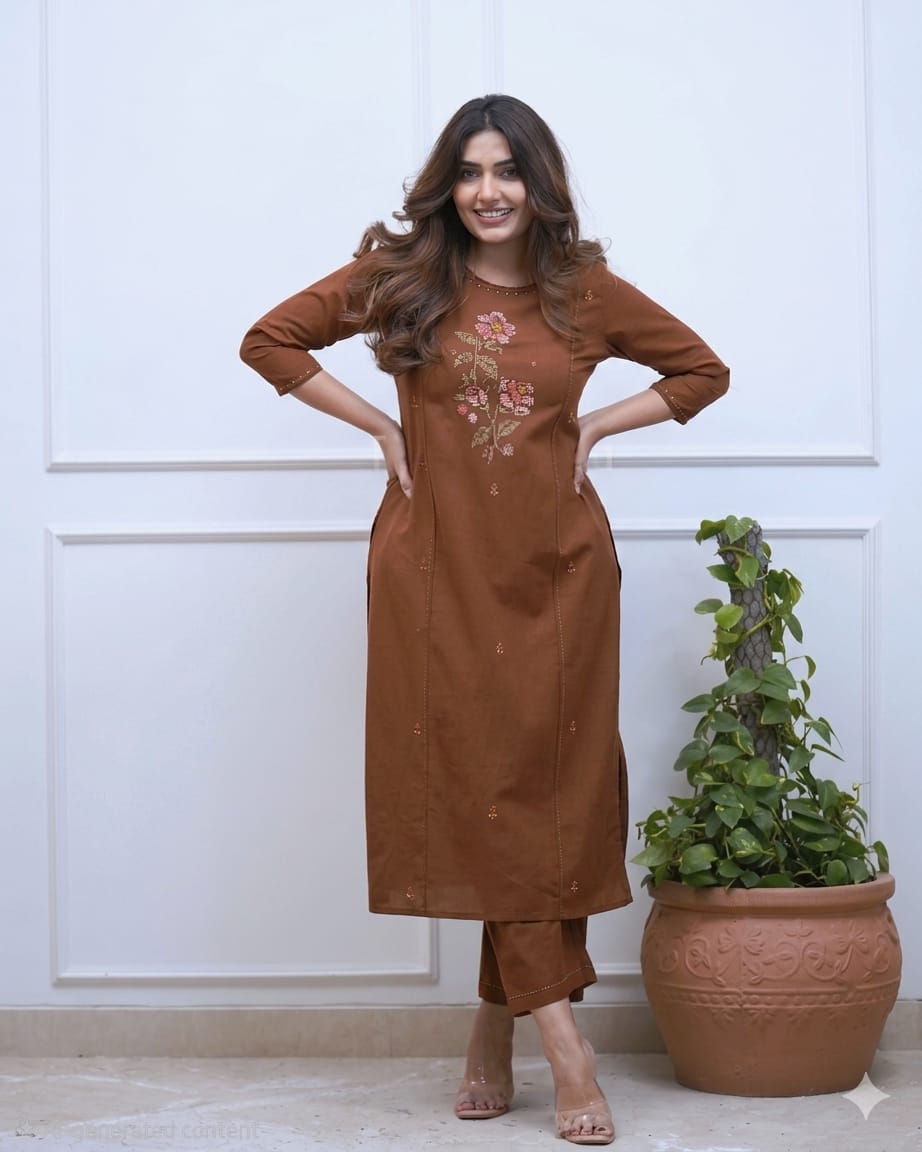 The Dual Palette of Festive Comfort: Exploring Deep Coffee Brown and Vivid Crimson Red Tones in Modern Silk-Blend Salwar Suits