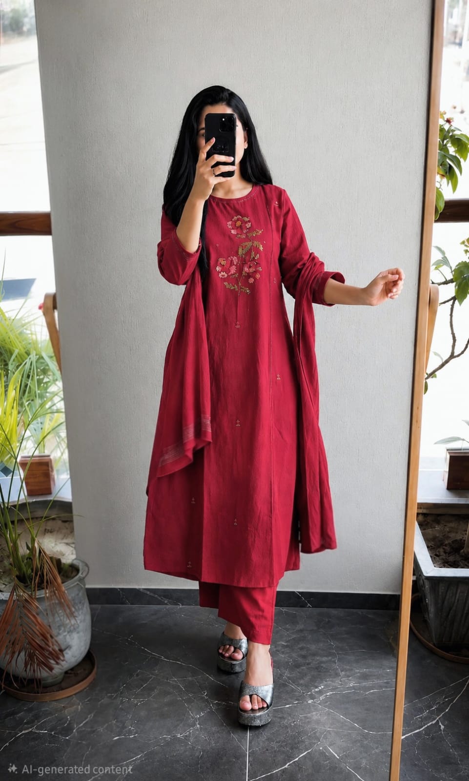 The Dual Palette of Festive Comfort: Exploring Deep Coffee Brown and Vivid Crimson Red Tones in Modern Silk-Blend Salwar Suits