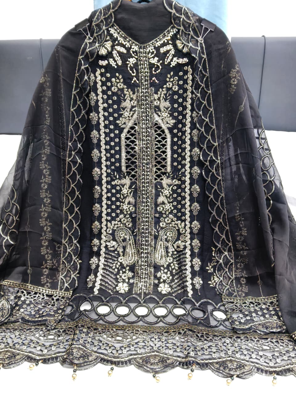 Designer stylish suit crafted in IMP CRYSTAL CHIFFON with elegant embroidery and  pure handwork.