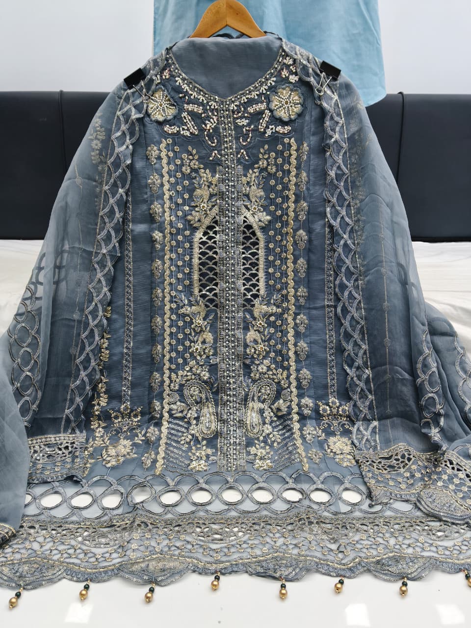 Designer stylish suit crafted in IMP CRYSTAL CHIFFON with elegant embroidery and  pure handwork.