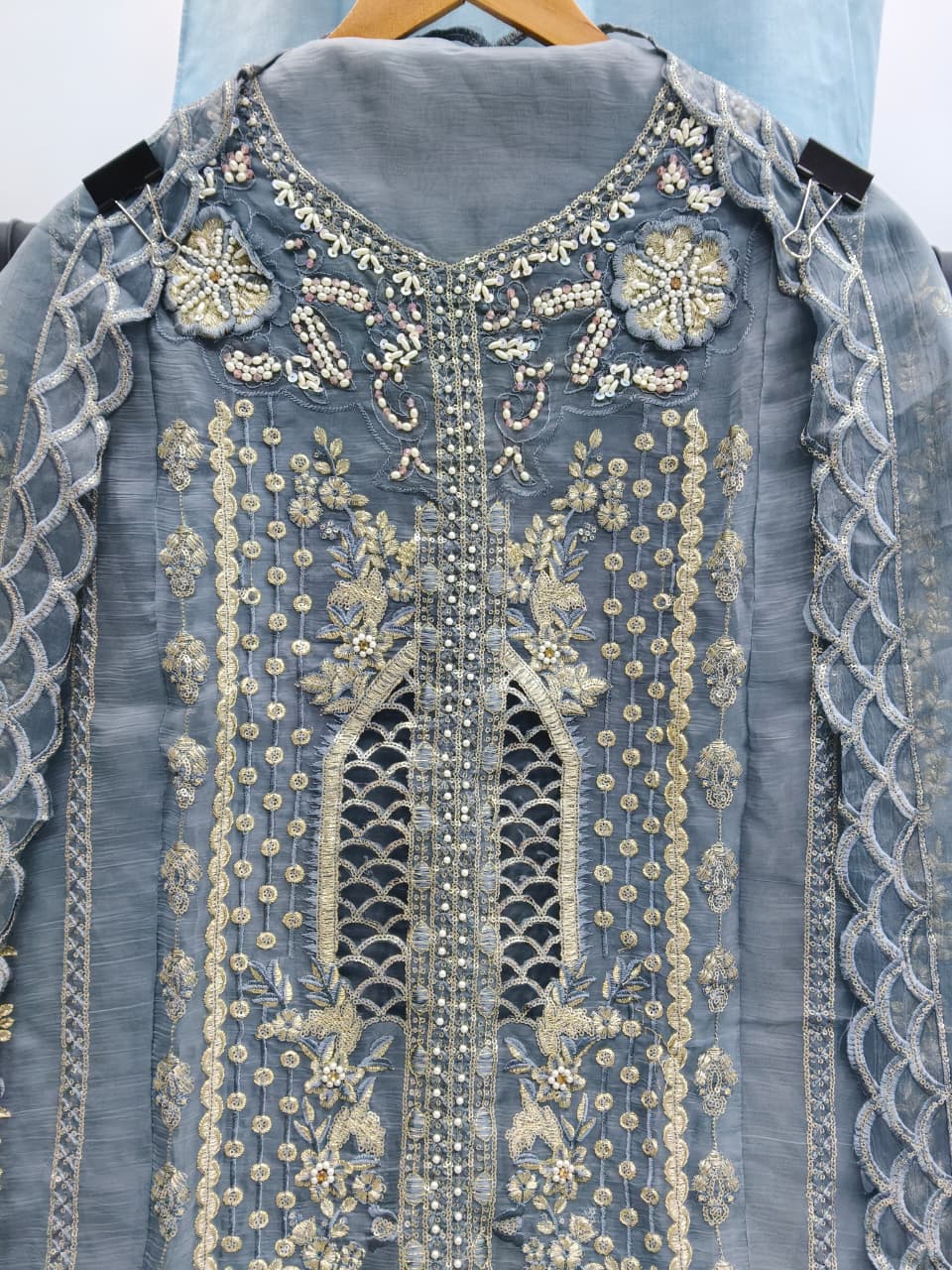 Designer stylish suit crafted in IMP CRYSTAL CHIFFON with elegant embroidery and  pure handwork.