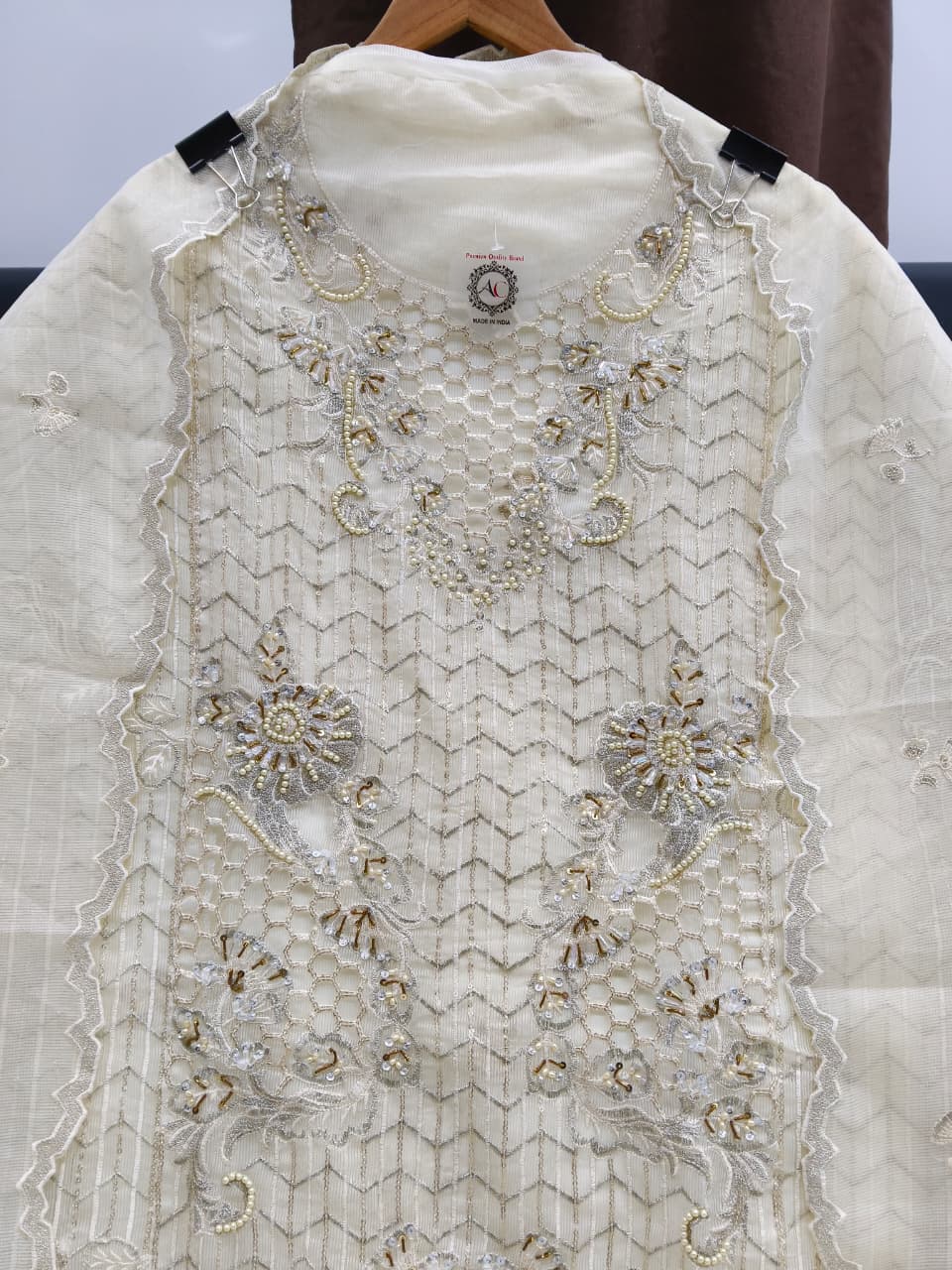 Women's Semi-Stitched Organza Suit Catalog Set in Assorted Colors with Heavy Embroidery and Zardosi Work