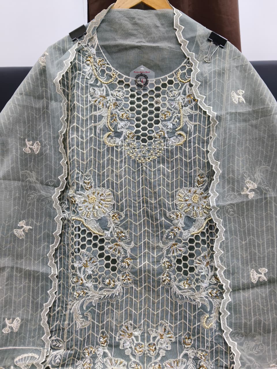 Women's Semi-Stitched Organza Suit Catalog Set in Assorted Colors with Heavy Embroidery and Zardosi Work