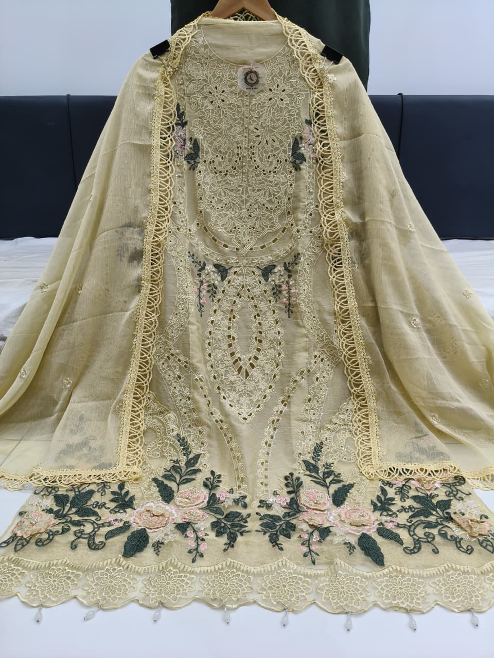 Women's Semi-Stitched Chiffon Suit Catalog Set in Assorted Colors with Embroidery, Purl Moti Work and Cutwork