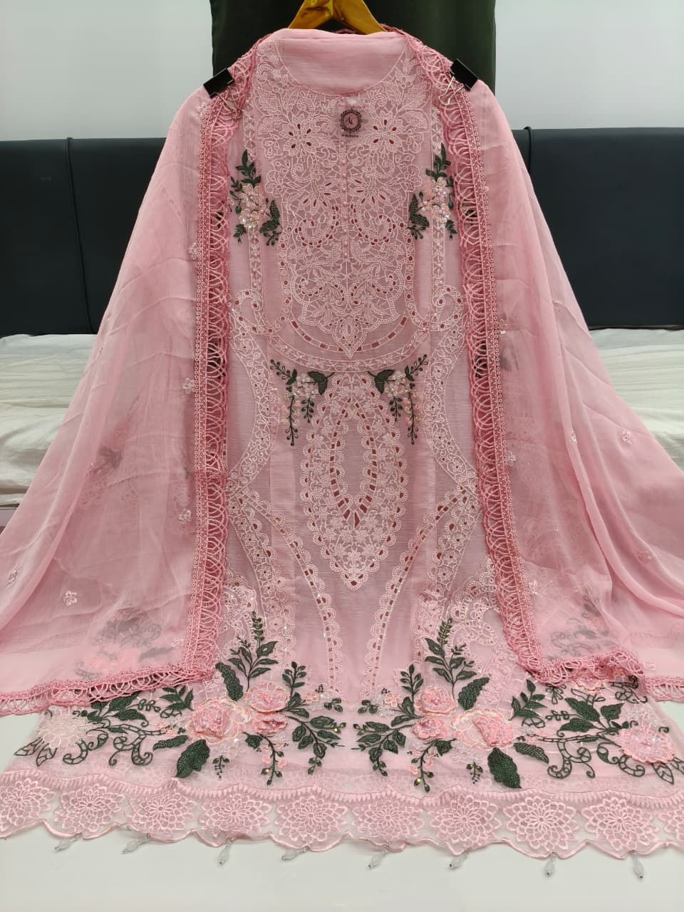 Women's Semi-Stitched Chiffon Suit Catalog Set in Assorted Colors with Embroidery, Purl Moti Work and Cutwork