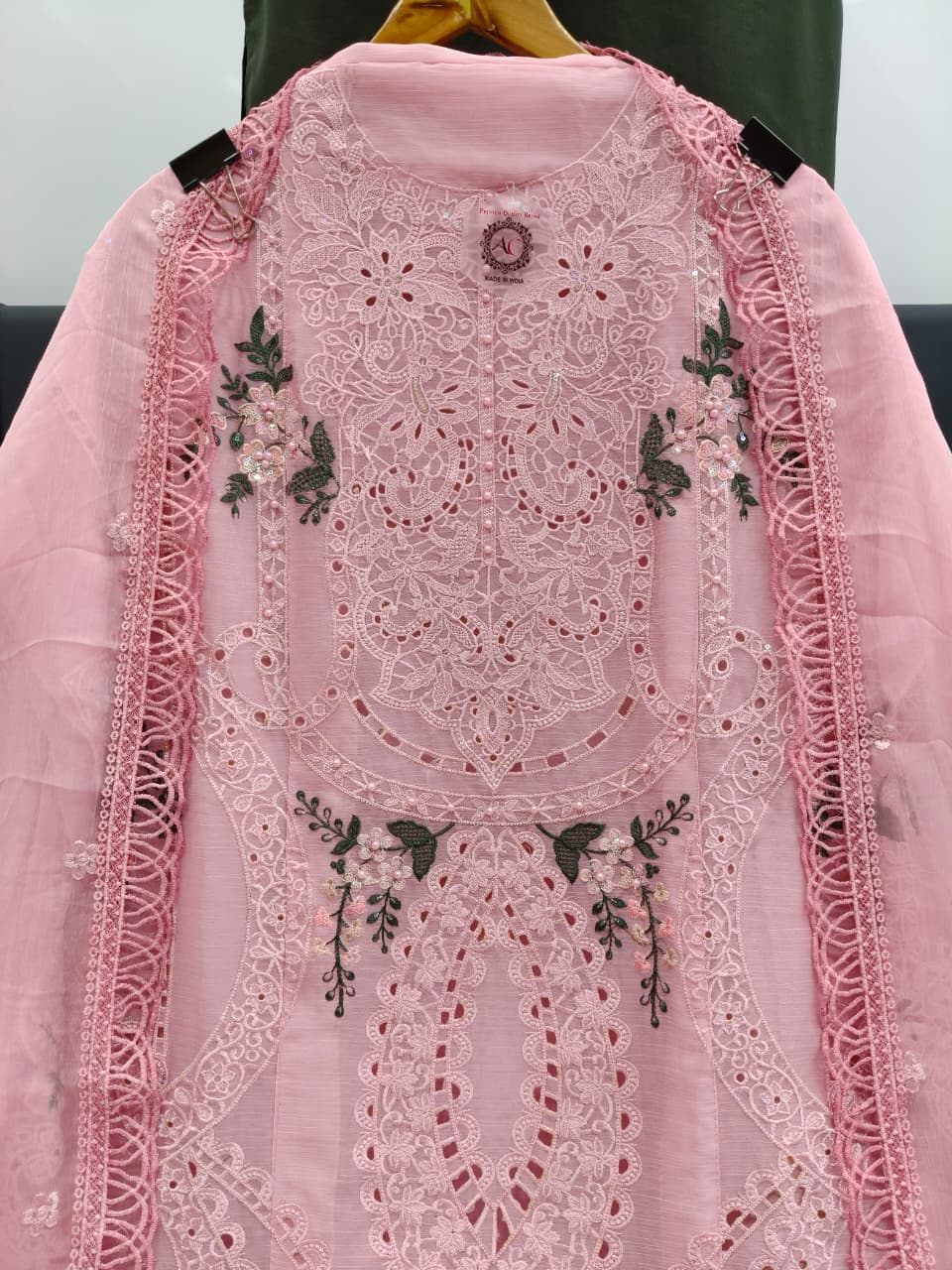 Women's Semi-Stitched Chiffon Suit Catalog Set in Assorted Colors with Embroidery, Purl Moti Work and Cutwork