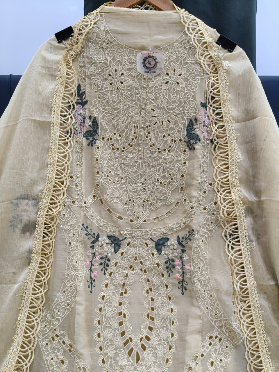 Women's Semi-Stitched Chiffon Suit Catalog Set in Assorted Colors with Embroidery, Purl Moti Work and Cutwork