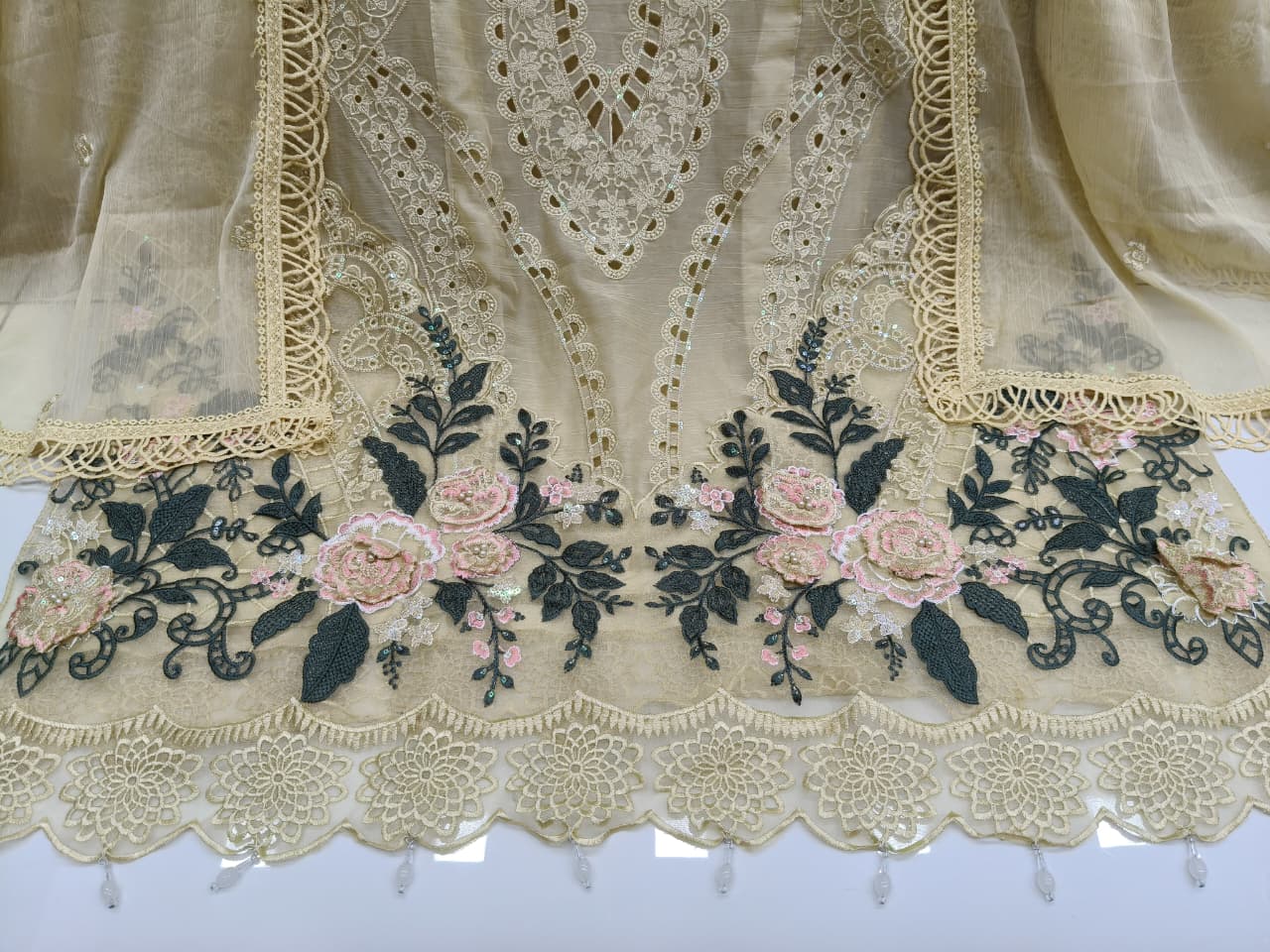 Women's Semi-Stitched Chiffon Suit Catalog Set in Assorted Colors with Embroidery, Purl Moti Work and Cutwork