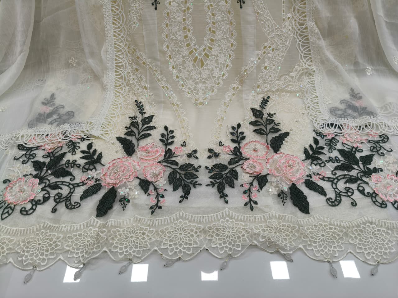 Women's Semi-Stitched Chiffon Suit Catalog Set in Assorted Colors with Embroidery, Purl Moti Work and Cutwork