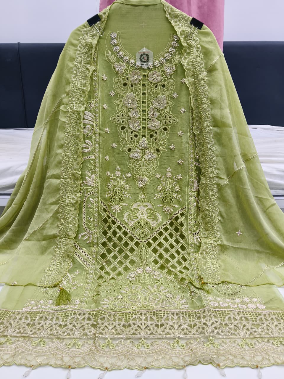 Women's Semi-Stitched Chiffon Suit Catalog Set in Assorted Colors with Heavy Embroidery and Cutwork