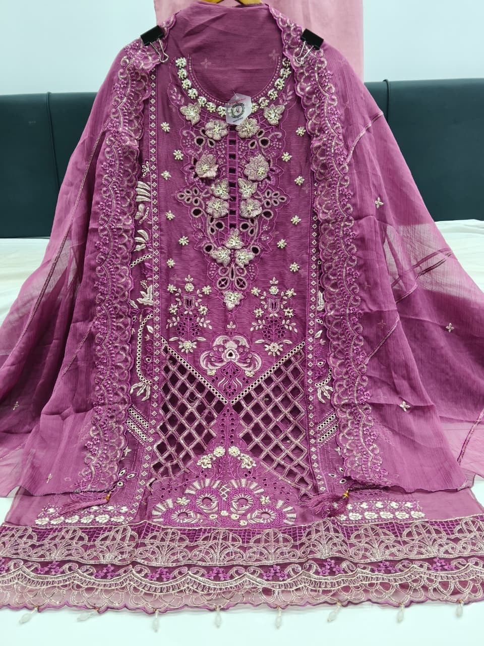 Women's Semi-Stitched Chiffon Suit Catalog Set in Assorted Colors with Heavy Embroidery and Cutwork