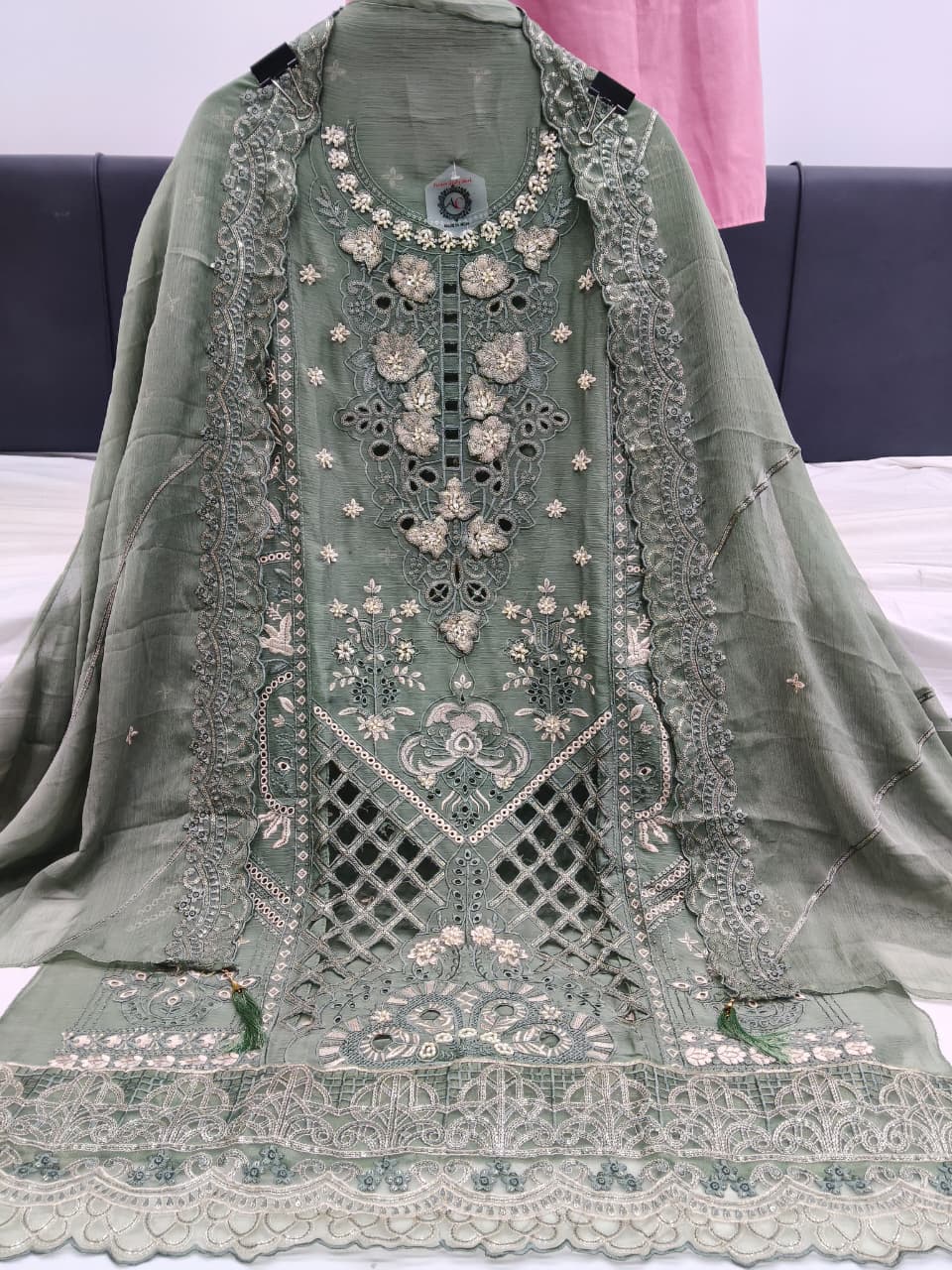 Women's Semi-Stitched Chiffon Suit Catalog Set in Assorted Colors with Heavy Embroidery and Cutwork