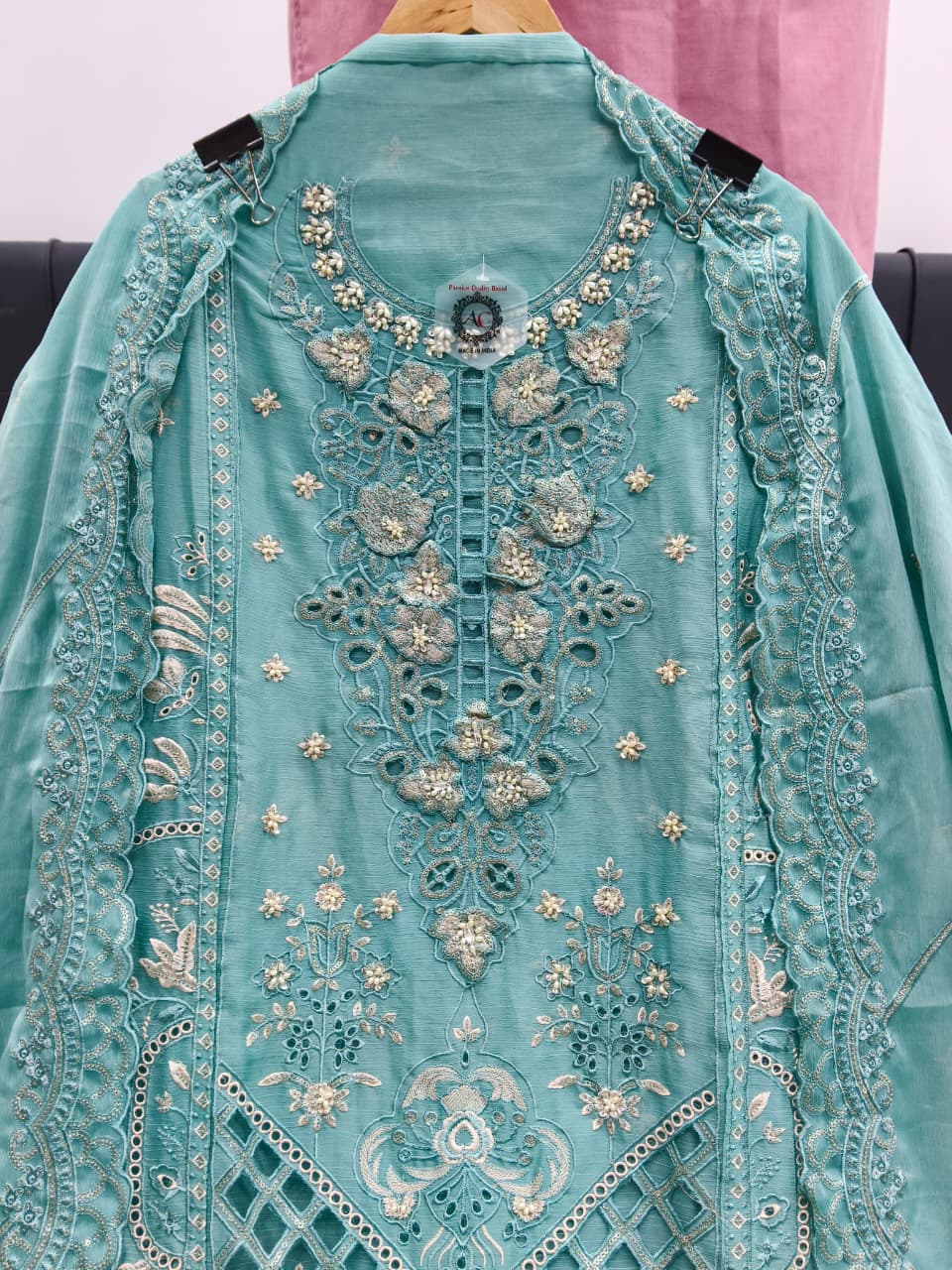 Women's Semi-Stitched Chiffon Suit Catalog Set in Assorted Colors with Heavy Embroidery and Cutwork