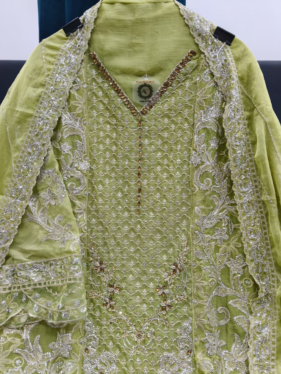 Women's Semi-Stitched Chiffon Pakistani Suit Catalog Set in Assorted Colors with Heavy Embroidery and Laser Cutwork