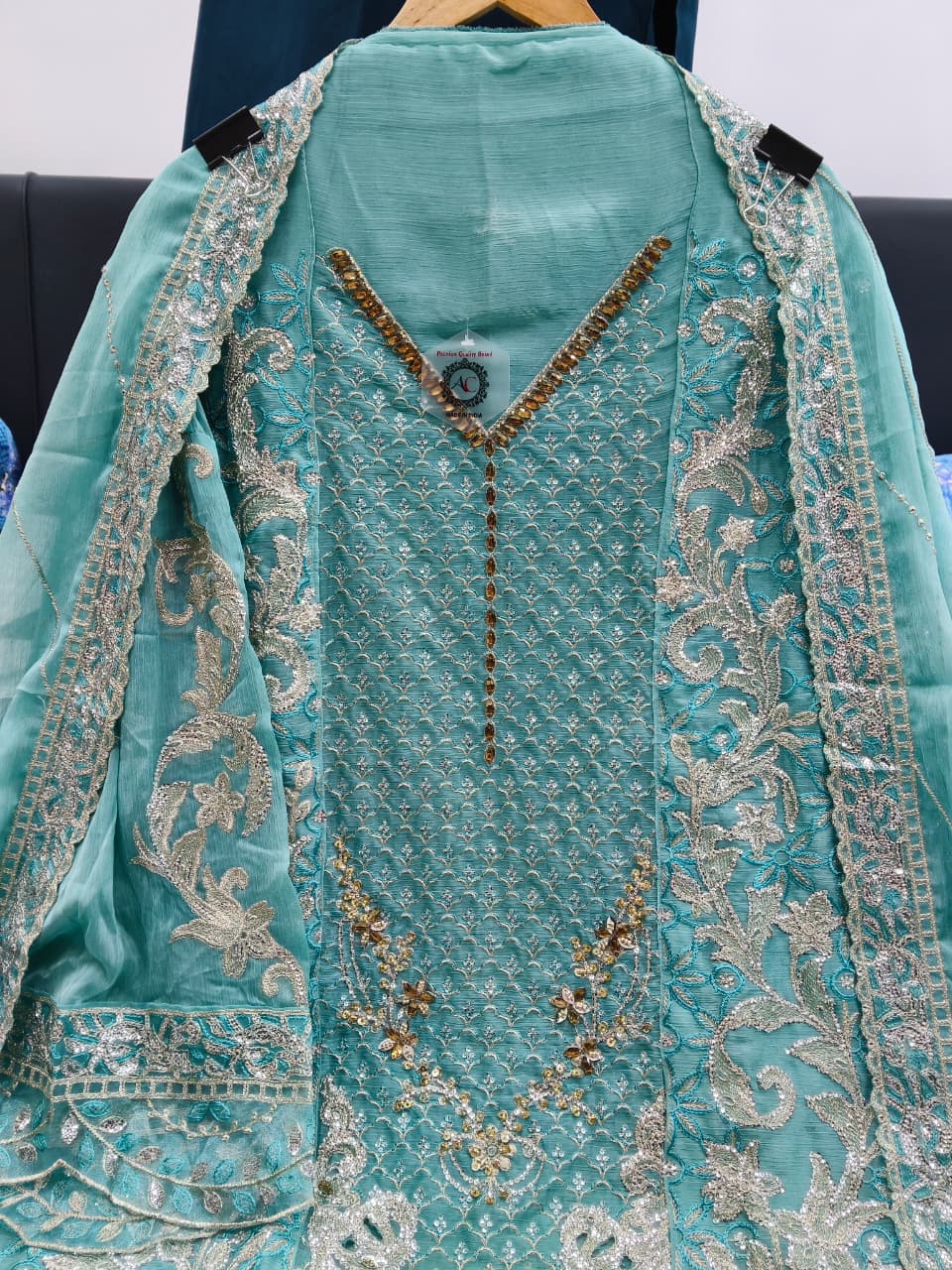 Women's Semi-Stitched Chiffon Pakistani Suit Catalog Set in Assorted Colors with Heavy Embroidery and Laser Cutwork