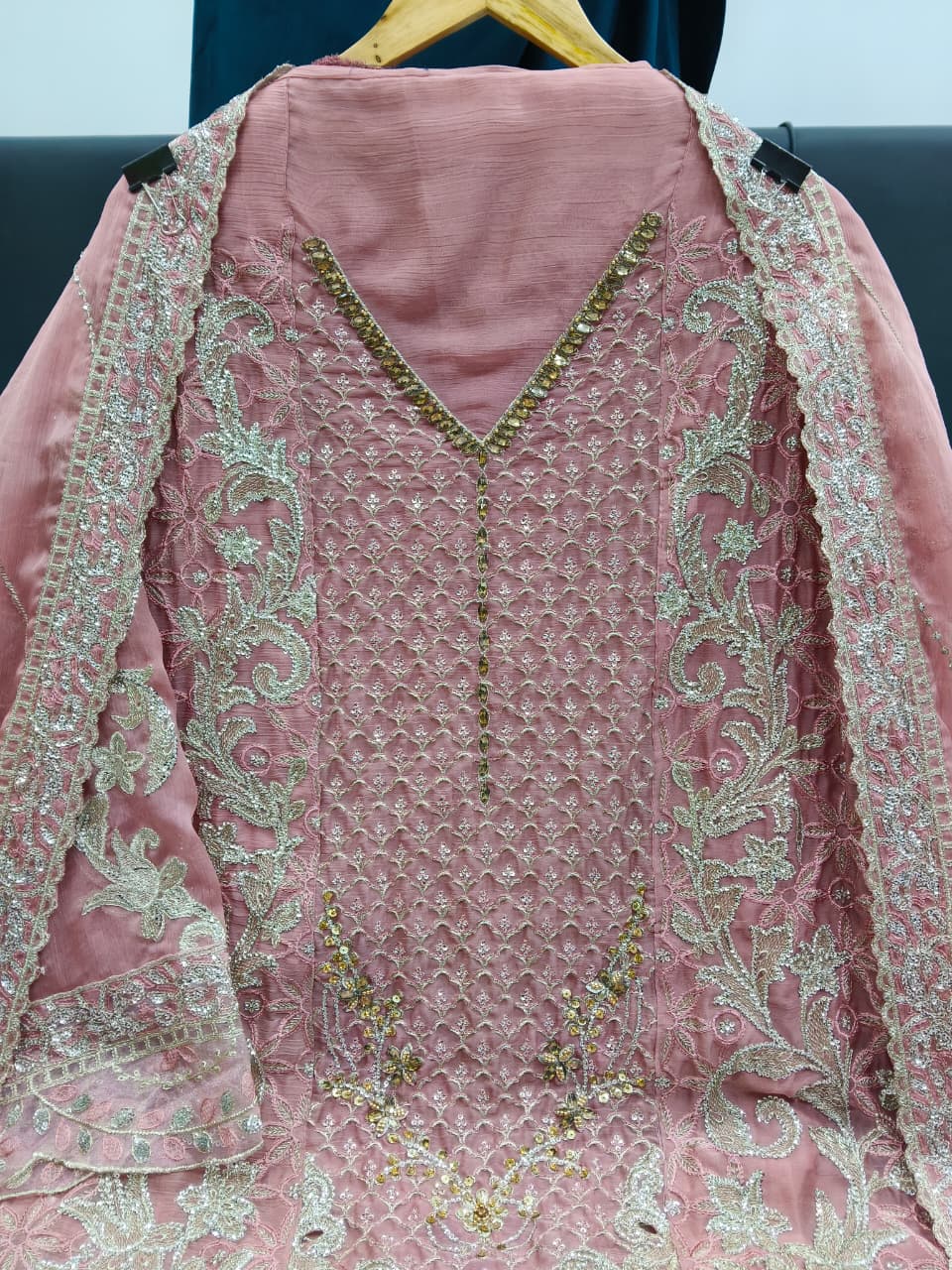 Women's Semi-Stitched Chiffon Pakistani Suit Catalog Set in Assorted Colors with Heavy Embroidery and Laser Cutwork