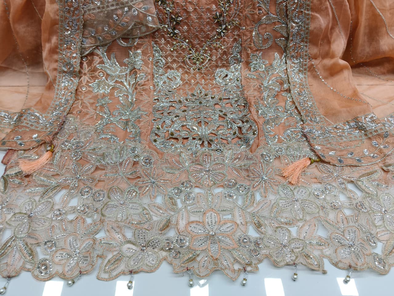 Women's Semi-Stitched Chiffon Pakistani Suit Catalog Set in Assorted Colors with Heavy Embroidery and Laser Cutwork