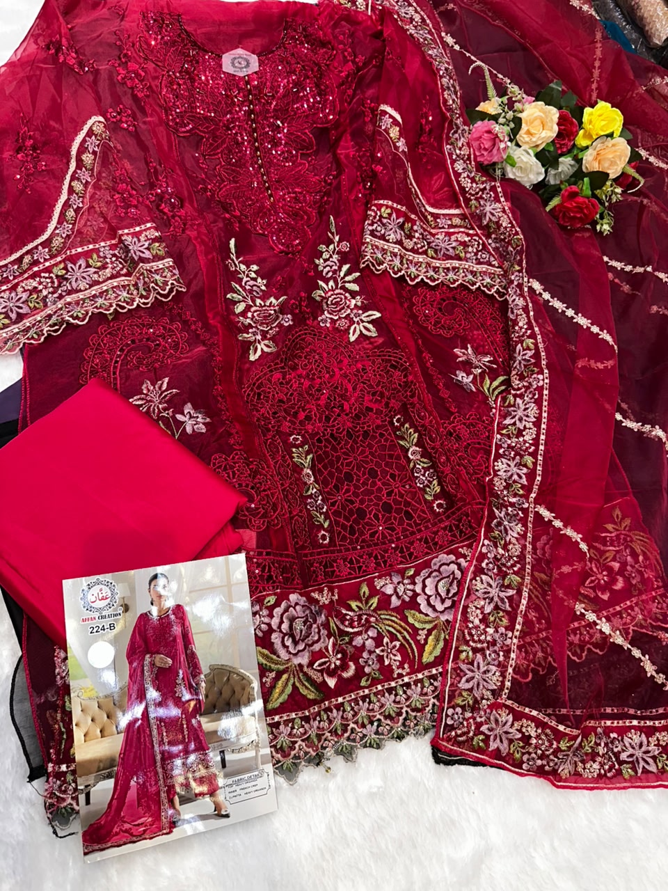 Women's Semi-Stitched Salwar Suit Catalog Set in Assorted Colors Organza with Heavy Embroidery and Cutwork