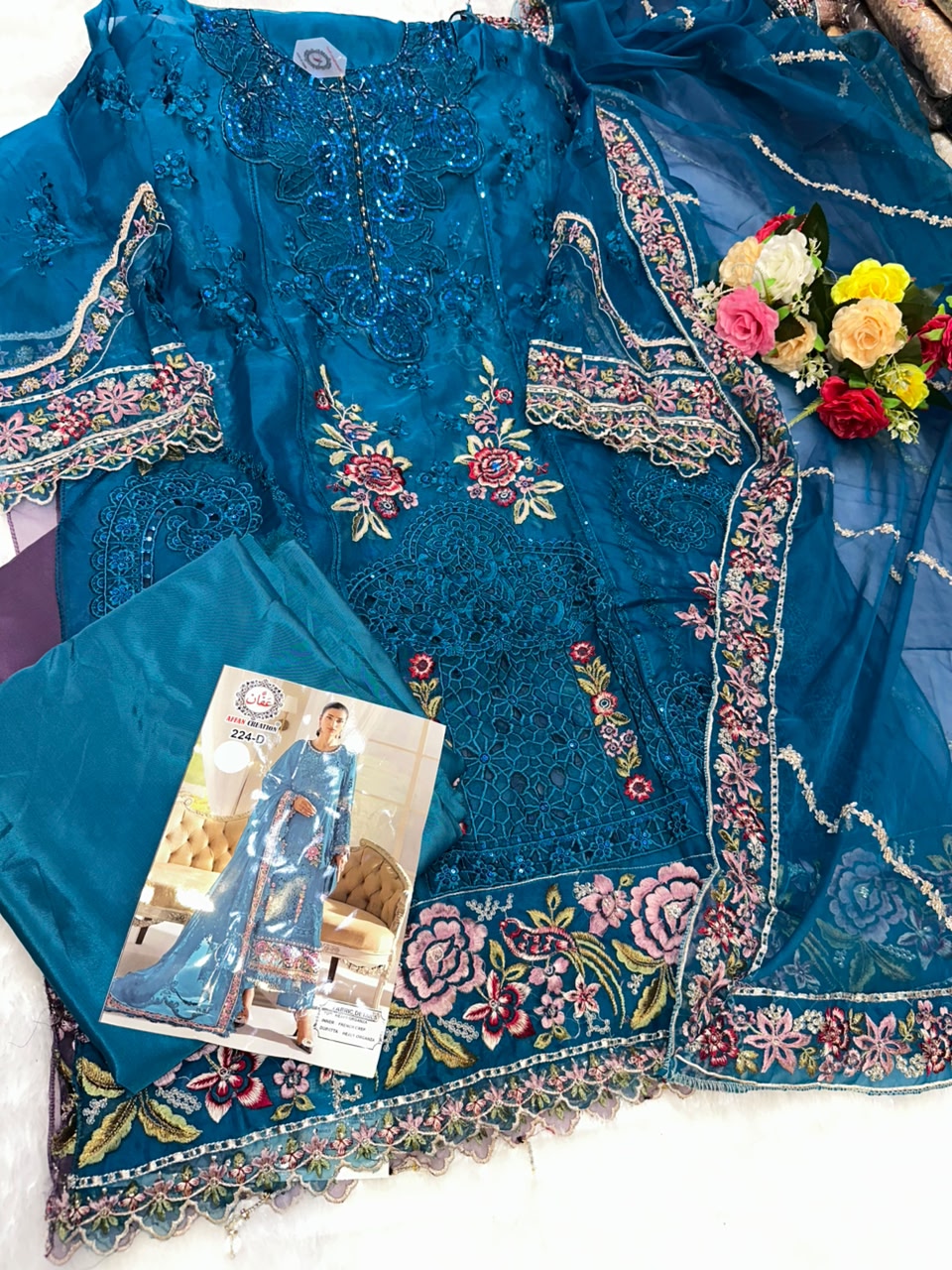 Women's Semi-Stitched Salwar Suit Catalog Set in Assorted Colors Organza with Heavy Embroidery and Cutwork