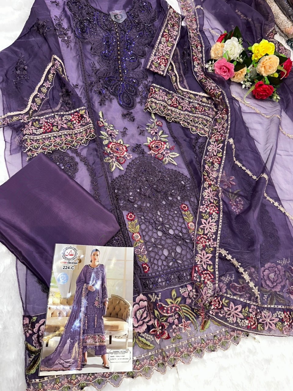 Women's Semi-Stitched Salwar Suit Catalog Set in Assorted Colors Organza with Heavy Embroidery and Cutwork