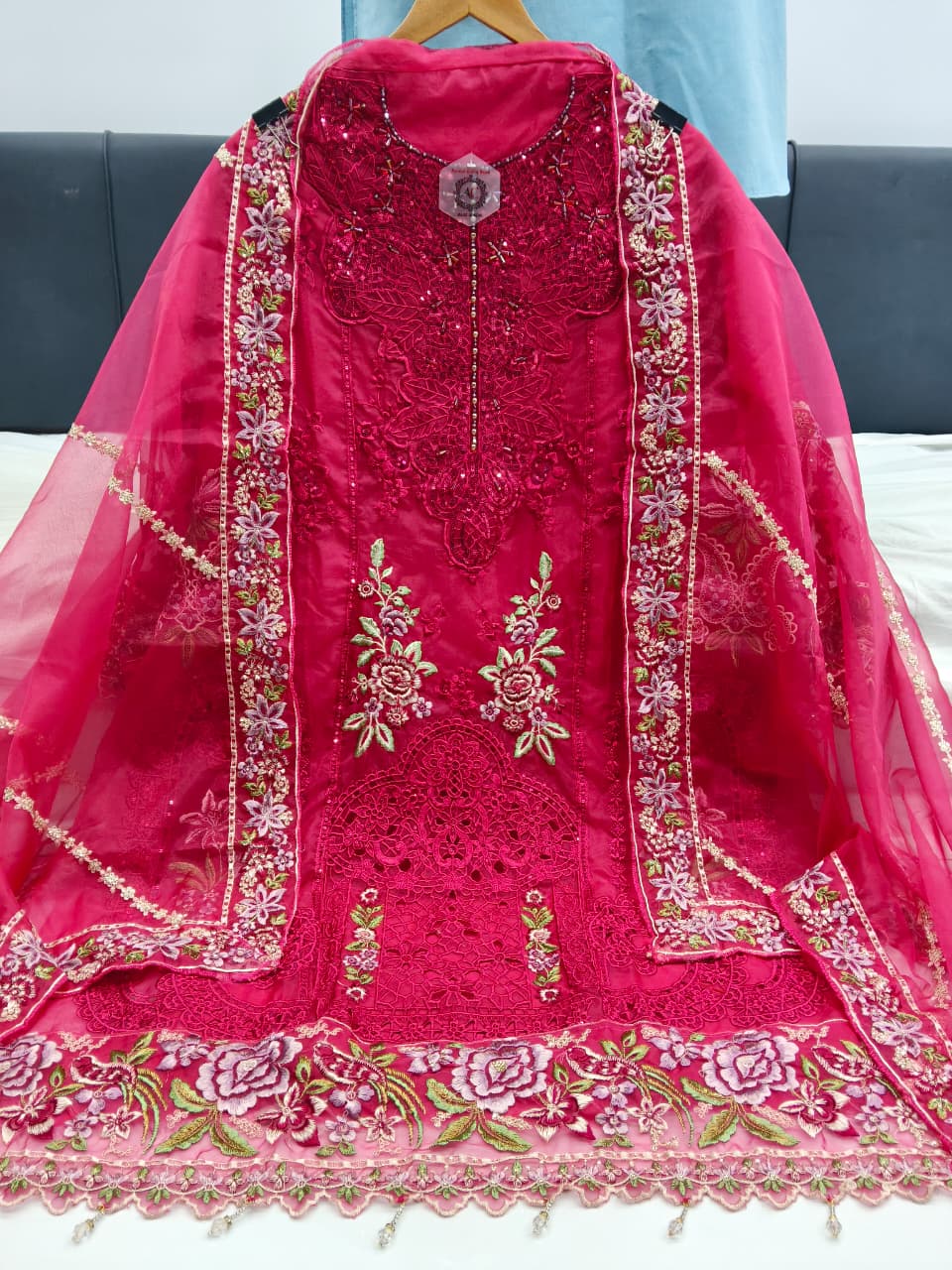 Women's Semi-Stitched Salwar Suit Catalog Set in Assorted Colors Organza with Heavy Embroidery and Cutwork