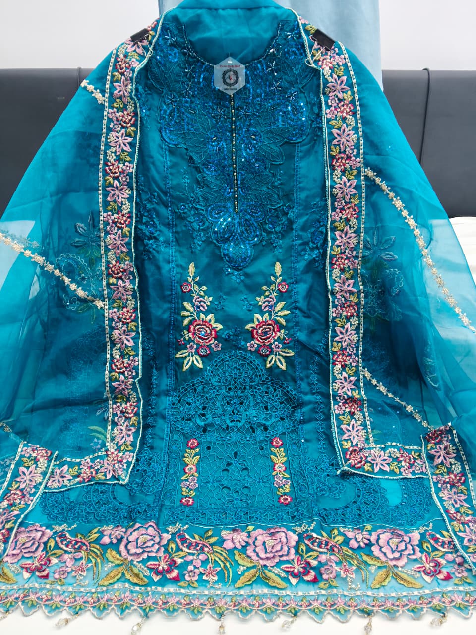 Women's Semi-Stitched Salwar Suit Catalog Set in Assorted Colors Organza with Heavy Embroidery and Cutwork