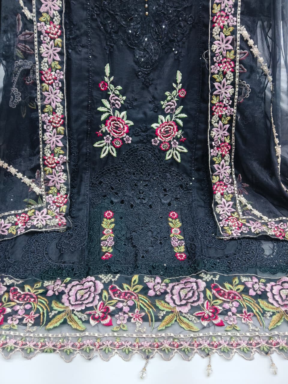 Women's Semi-Stitched Salwar Suit Catalog Set in Assorted Colors Organza with Heavy Embroidery and Cutwork