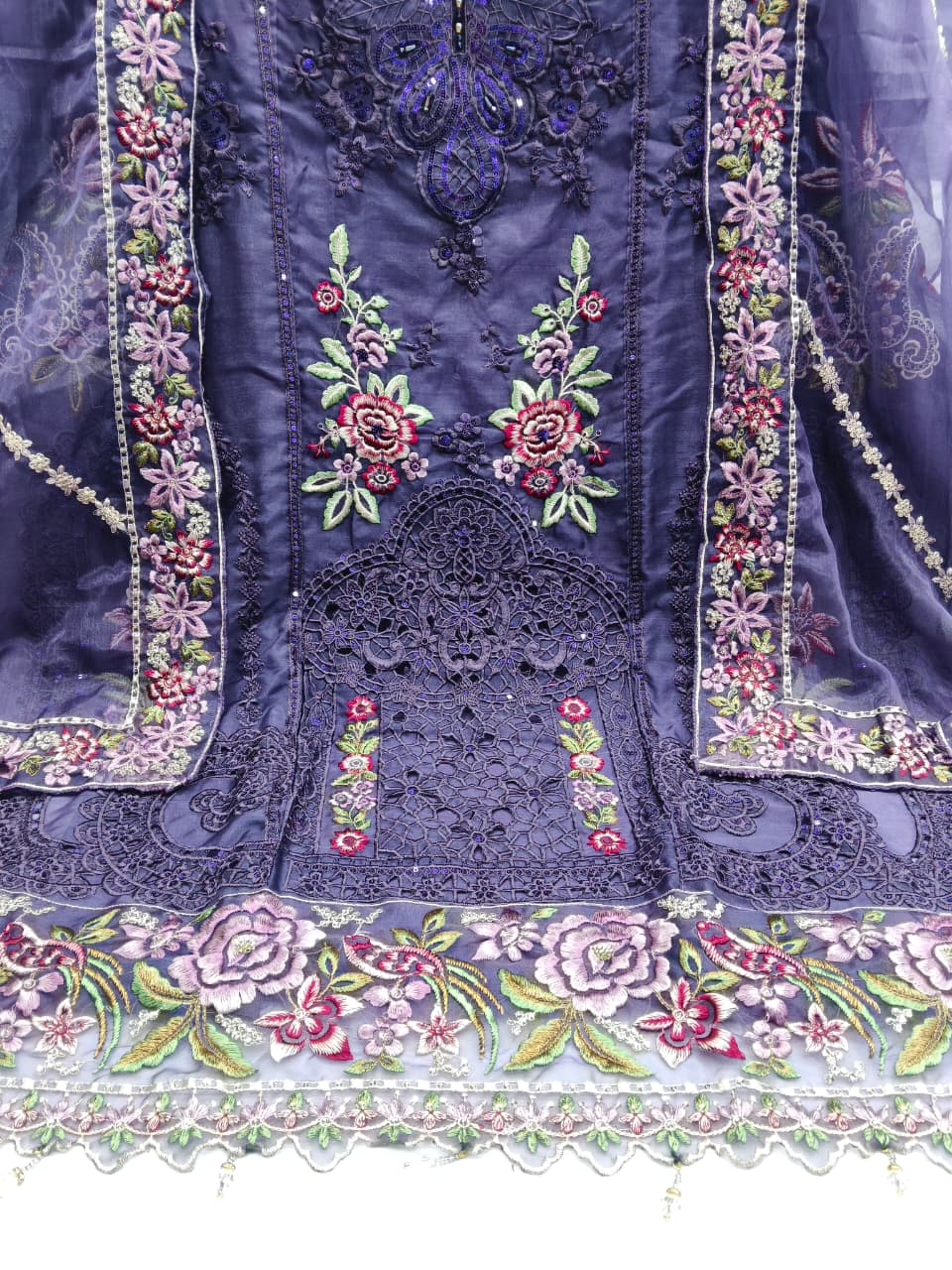 Women's Semi-Stitched Salwar Suit Catalog Set in Assorted Colors Organza with Heavy Embroidery and Cutwork