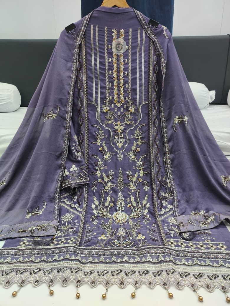 Women's Semi-Stitched Salwar Suit in Assorted Colors Rangoli Chiffon with Heavy Handwork Embroidery