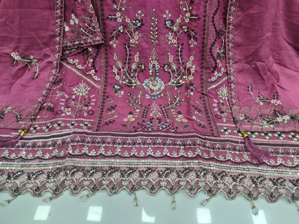 Women's Semi-Stitched Salwar Suit in Assorted Colors Rangoli Chiffon with Heavy Handwork Embroidery